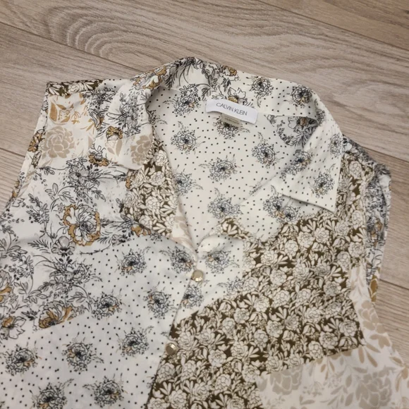 Calvin Klein Shell Collared Tank Top Multi-colored Brown Cream Sleeveless XS - Picture 2 of 8